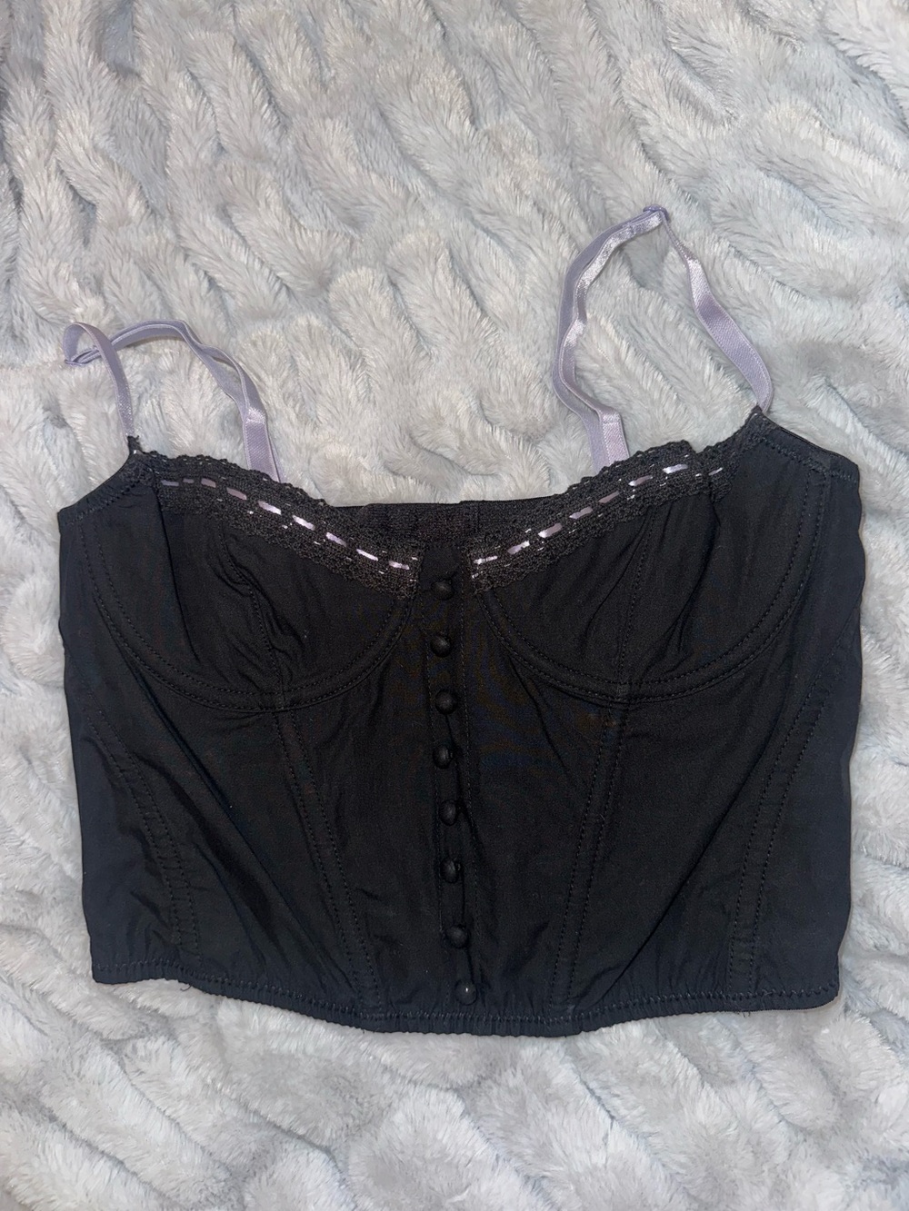 Urban Outfitters Black Bustier Crop Top with Lavender Straps